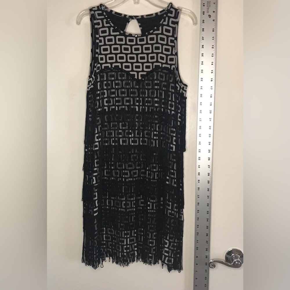 Fringe retro black and white dress L